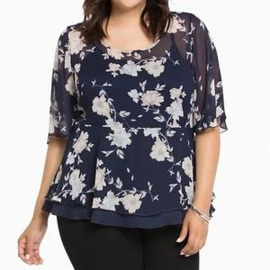 Floral Print Chiffon Peplum Top